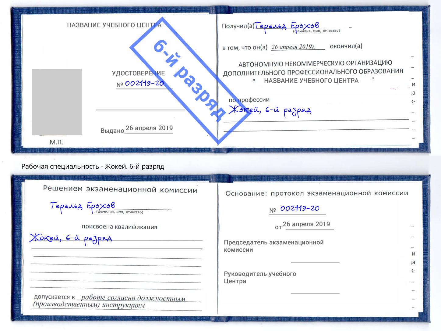 корочка 6-й разряд Жокей Заволжье