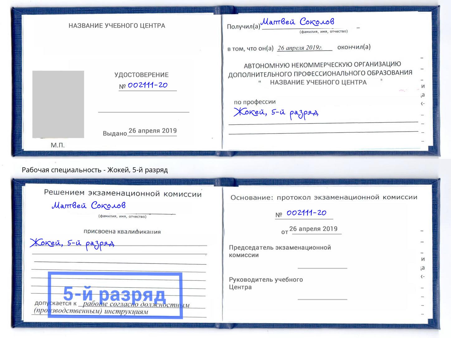 корочка 5-й разряд Жокей Заволжье