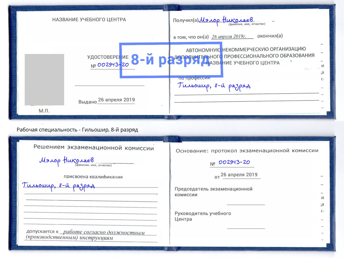 корочка 8-й разряд Гильошир Заволжье