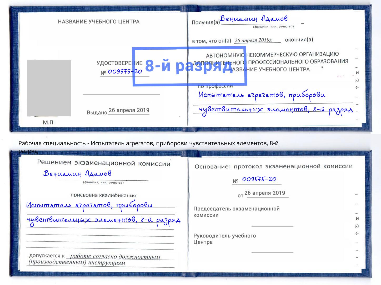 корочка 8-й разряд Испытатель агрегатов, приборови чувствительных элементов Заволжье