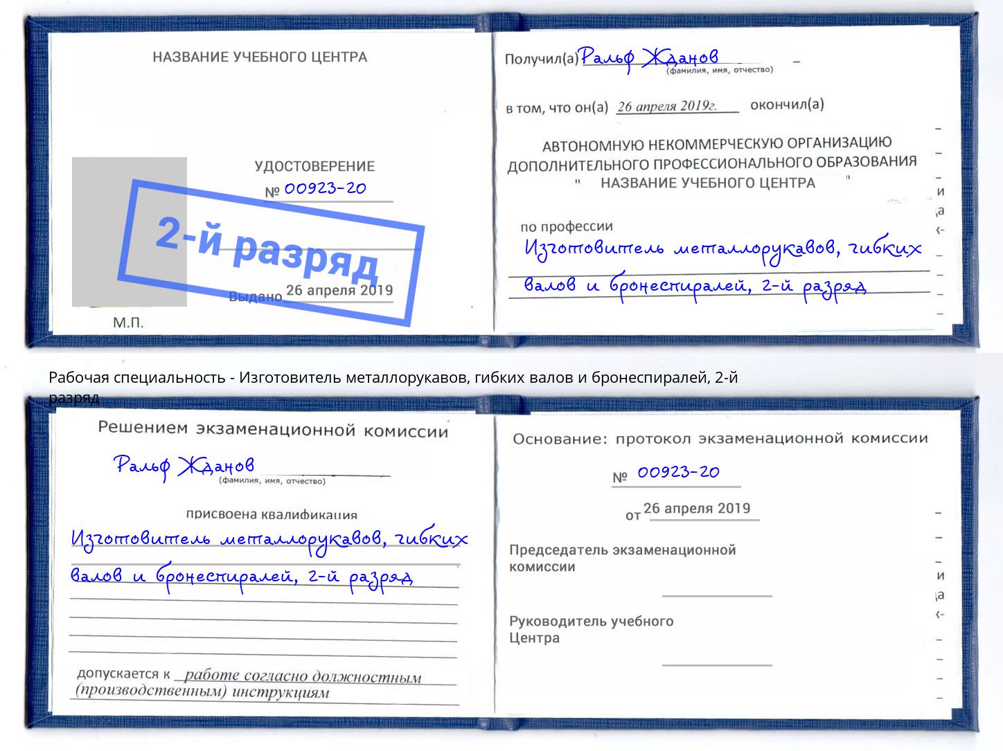 корочка 2-й разряд Изготовитель металлорукавов, гибких валов и бронеспиралей Заволжье